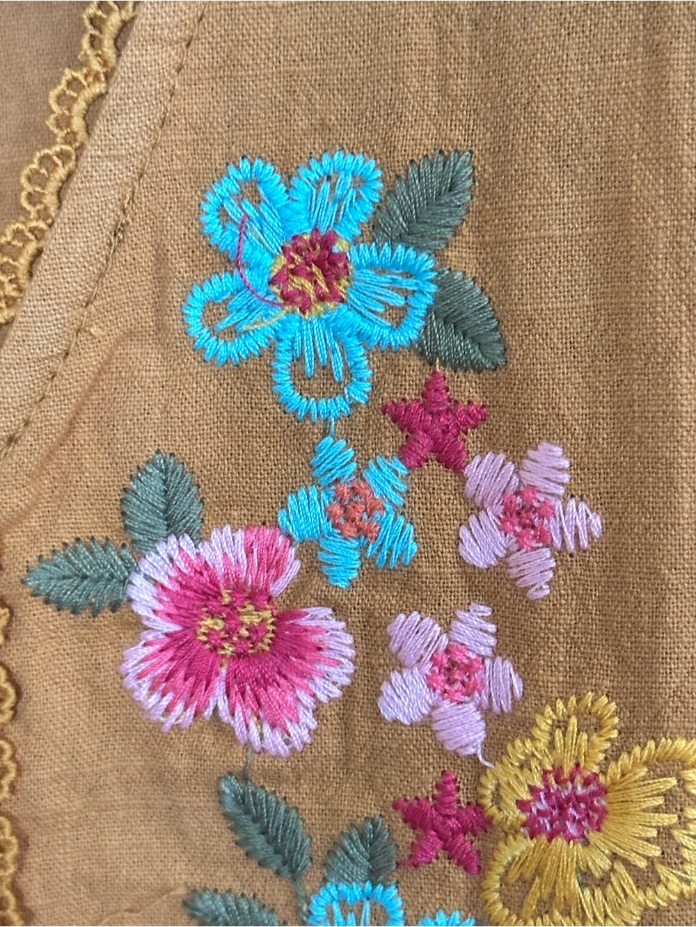 Savanna Jane Mustard Embroidered Floral Button-Front Top - Picture 4 of 12